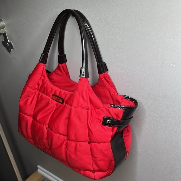 Kate Spade Red Quilted Brown Patent Leather Zip Shoulder Tote Bag - Picture 4 of 13